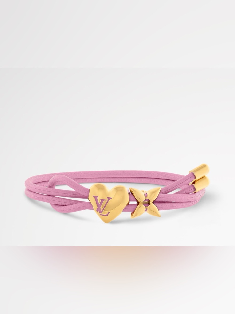 LV Bloom Heart Bracelet  Pink Leather with Gold Accents